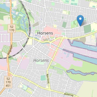 Kort, der viser, hvor Skibsbevaringsfonden ligger i Horsens